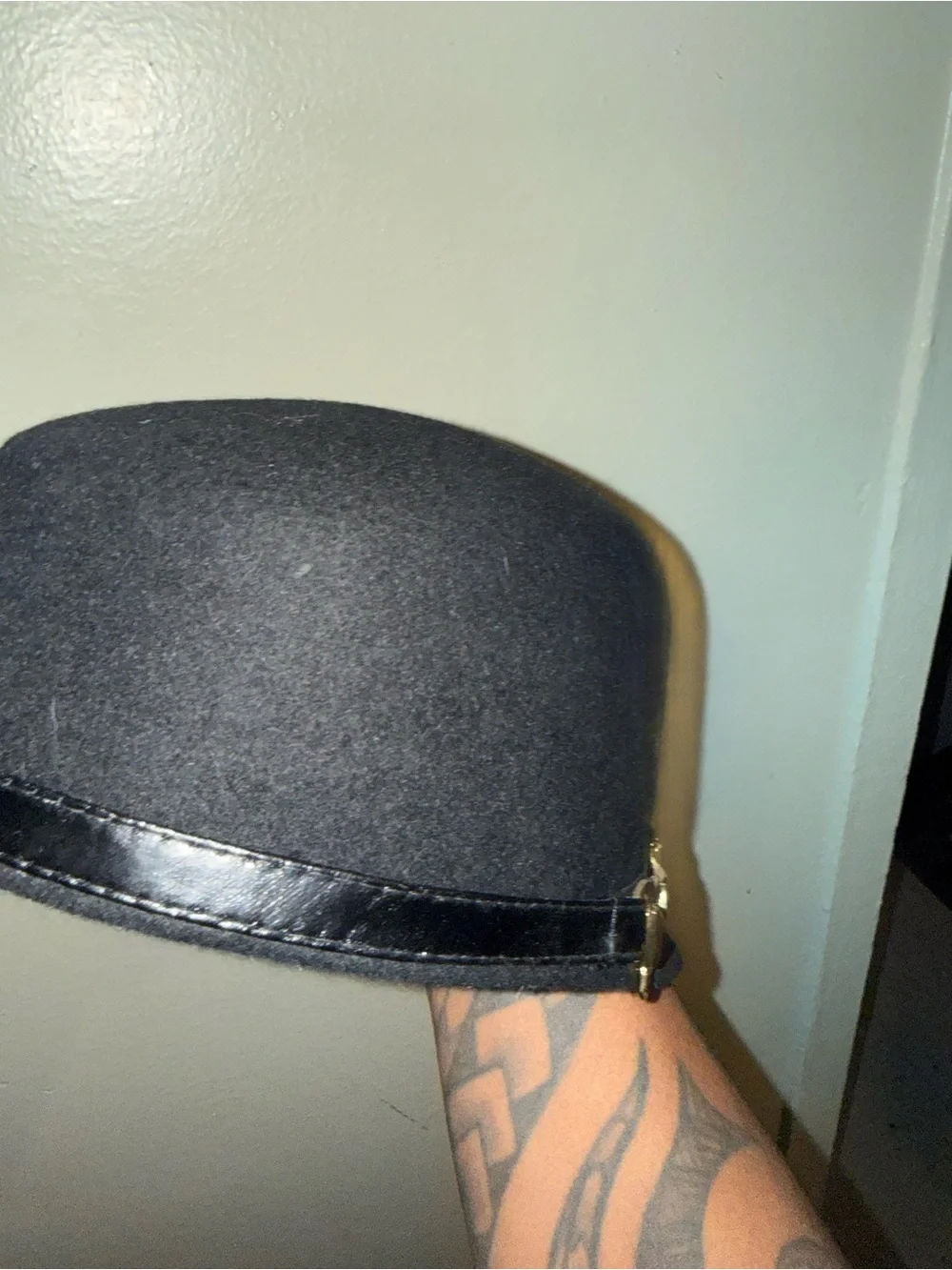 Black Wool Cap with Leather Band - womens Hat